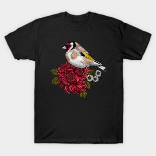 Goldfinch on chrysanthemum bouquet T-Shirt